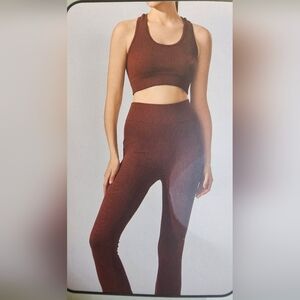 Women's Brown Ribbed Jumpsuit New One Size Set 3 Pieces Coat,vest ,leggings